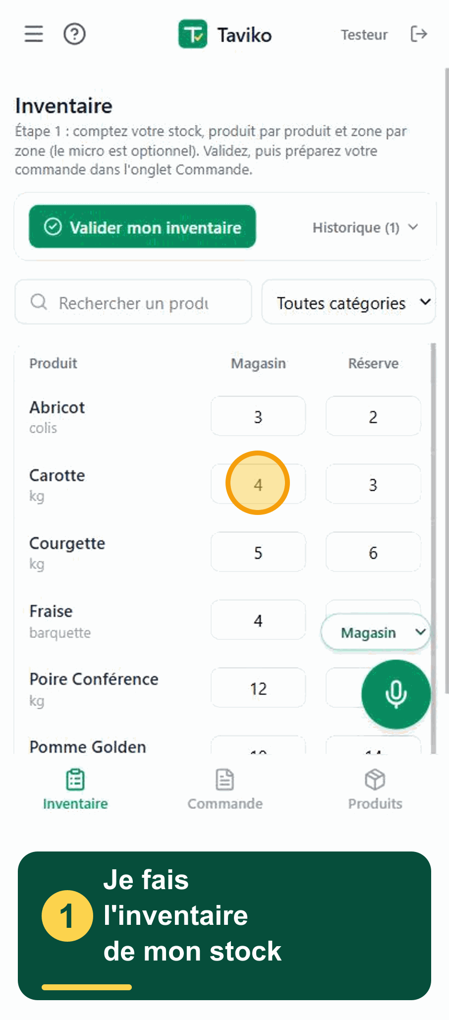 Animation en trois temps : je fais l'inventaire de mon stock, je prépare ma commande, j'envoie mes commandes à mes fournisseurs.